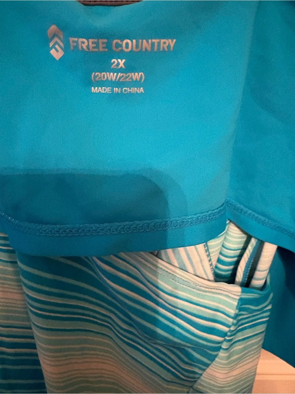 Free Country Turquoise Blue Striped Swim Tankini